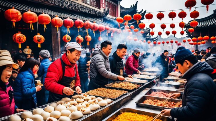 Chinesische Street Food Spezialitäten: Von Brötchen bis zu Spieß.